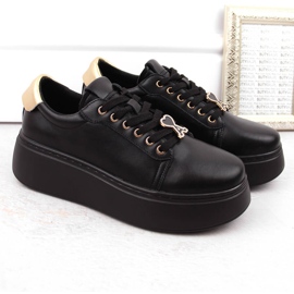 Zapatos de mujer de piel con plataforma negra, Vinceza 66700 negro 5