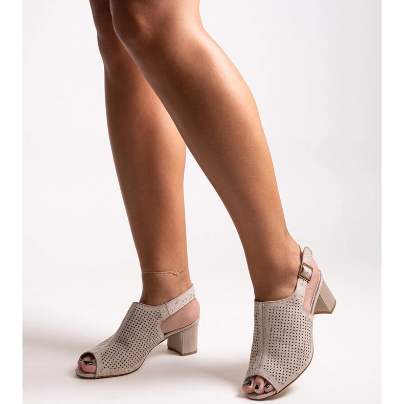 Sandalias de tacón calado con plantilla de piel de Mawiya beige 1