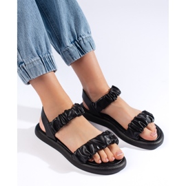 Sandalias negras cómodas sin cordones para mujer. negro 3