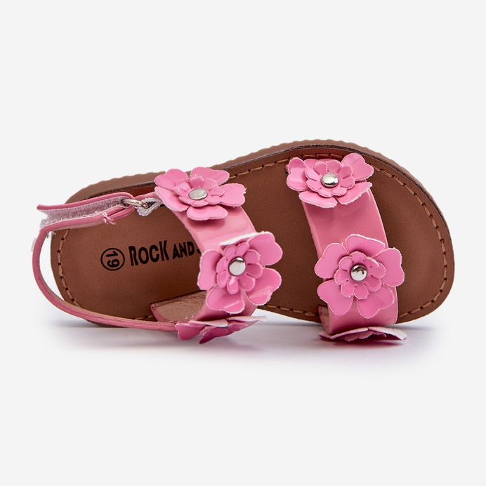 Sandalias Infantiles Lacadas Decoradas con Flores, Tinette Rosa 2