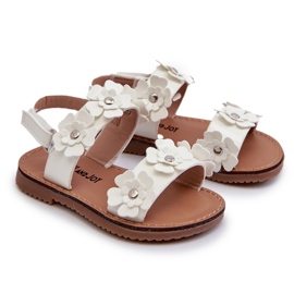 Sandalias Infantiles Lacadas Decoradas con Flores, Tinette Blanco 5