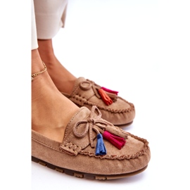 Seastar Mocasines de gamuza para mujeres con arco y flecos beige oscuro 2