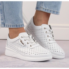 Zapatos cuña piel calada Vinceza W JAN274, blanco 3