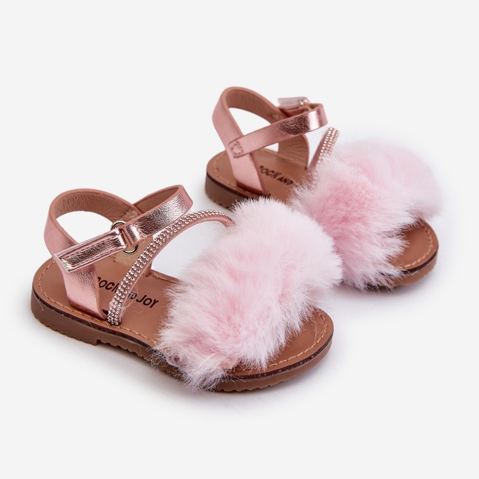 Sandalias Infantiles Con Velcro Y Pelo, Rosa Rosavere 1