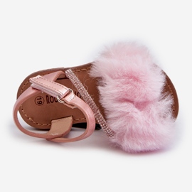 Sandalias Infantiles Con Velcro Y Pelo, Rosa Rosavere rosado 2
