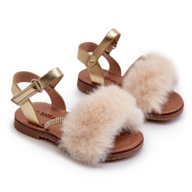 Sandalias Infantiles Con Velcro Y Pelo, Dorado Rosavere 6
