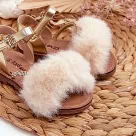 Sandalias Infantiles Con Velcro Y Pelo, Dorado Rosavere 4