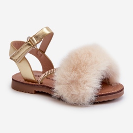Sandalias Infantiles Con Velcro Y Pelo, Dorado Rosavere 5
