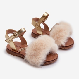 Sandalias Infantiles Con Velcro Y Pelo, Dorado Rosavere 1
