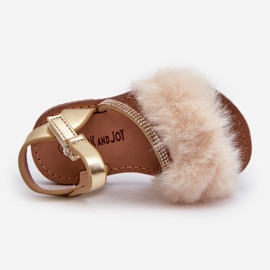 Sandalias Infantiles Con Velcro Y Pelo, Dorado Rosavere 2