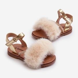 Sandalias Infantiles Con Velcro Y Pelo, Dorado Rosavere 3