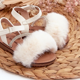 Sandalias Infantiles Con Velcro Y Pelo, Blanco Rosavere 3
