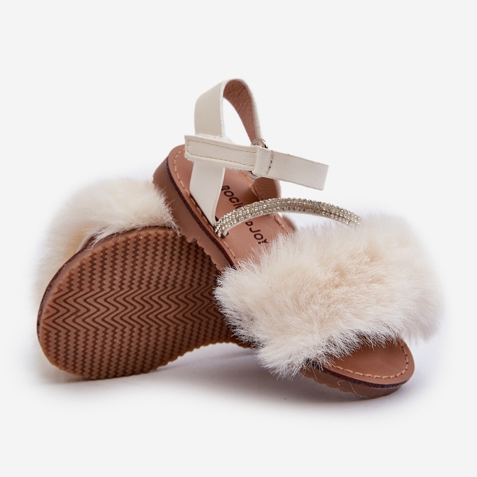 Sandalias Infantiles Con Velcro Y Pelo, Blanco Rosavere 2 Sandalias Infantiles Con Velcro Y Pelo, Blanco Rosavere 2