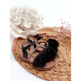 Sandalias Infantiles con Velcro y Pelo, Negro Rosavere 4