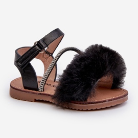 Sandalias Infantiles con Velcro y Pelo, Negro Rosavere 5