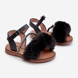 Sandalias Infantiles con Velcro y Pelo, Negro Rosavere 1