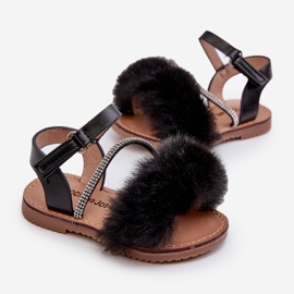 Sandalias Infantiles con Velcro y Pelo, Negro Rosavere 2