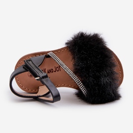 Sandalias Infantiles con Velcro y Pelo, Negro Rosavere 3