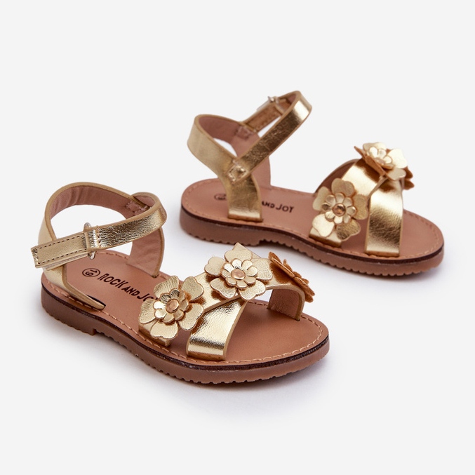 Sandalias Infantiles Decoradas con Flores, Cierre con Velcro, Dorado Fagossa 1