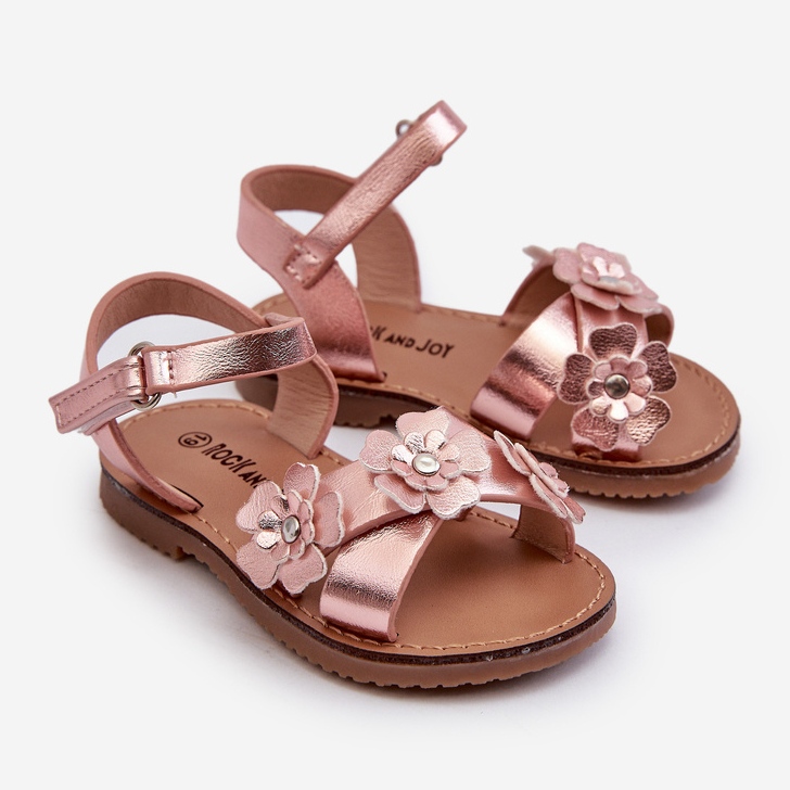 Sandalias Infantiles Decoradas con Flores, Cierre con Velcro, Rosa Fagossa 1