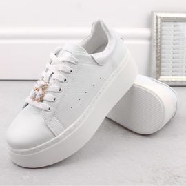 Zapatos de mujer de piel con plataforma y osito, blanco Vinceza 66641 3