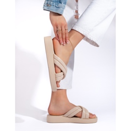 Chanclas plataforma mujer beige 3