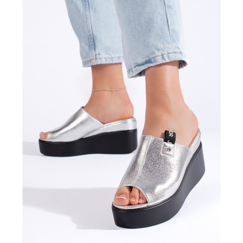 Tacones de cuña plateados plata 1