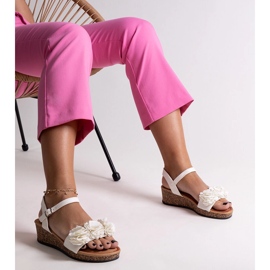 Sandalias cuña blancas flores Meaza blanco 3