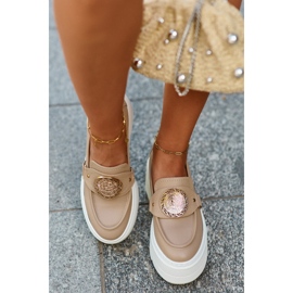 Zazoo 3458 Mocasines Mujer Piel Con Adorno, Beige 5