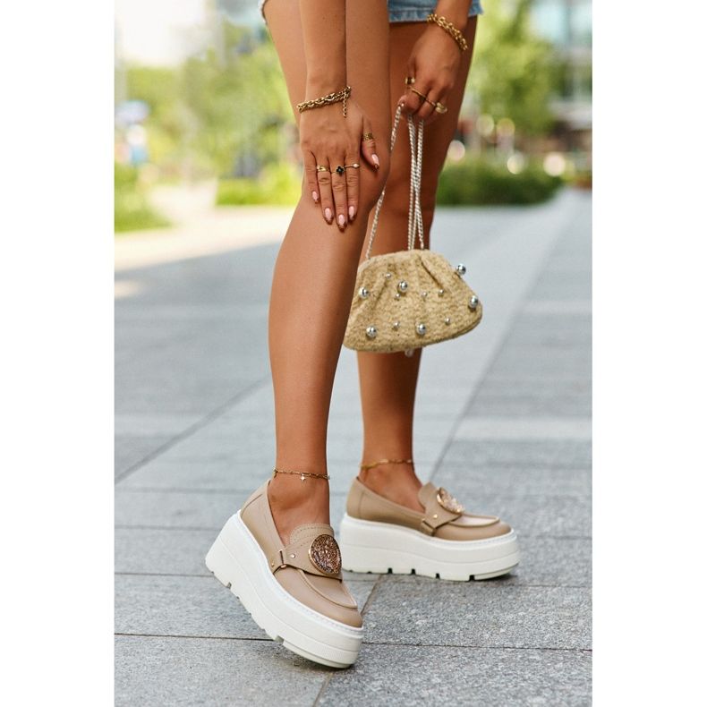 Zazoo 3458 Mocasines Mujer Piel Con Adorno, Beige 2