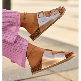 Evento Chanclas de Mujer con Plataforma de Corcho y Hebillas, Oro Rosa, Klinesta dorado 4