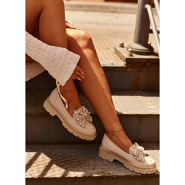 Mocasines Mujer Piel Con Lazo Laura Messi 2787 Beige Claro 2