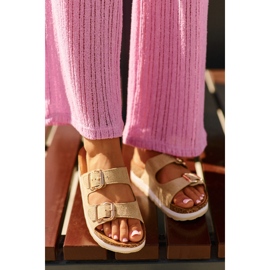 Chanclas De Mujer Con Plataforma Y Hebillas, Ante Ecológico Beige Ursila 1