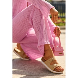 Chanclas De Mujer Con Plataforma Y Hebillas, Ante Ecológico Beige Ursila 4