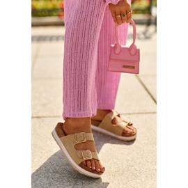 Chanclas De Mujer Con Plataforma Y Hebillas, Ante Ecológico Beige Ursila 2