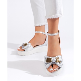 Seastar Sandalias cuña mujer plateadas con lazo plata 1