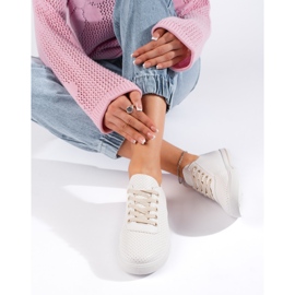 Zapatillas de mujer blancas con cordones beige. blanco 1