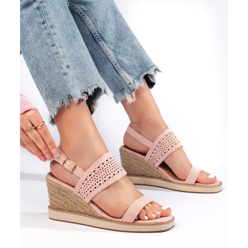 Sandalias cuña mujer rosa 1