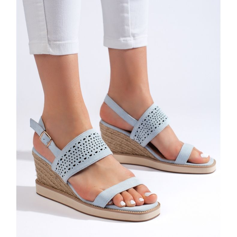 Sandalias cuña mujer azules 1
