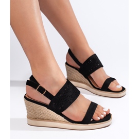 Sandalias cuña mujer negras negro 1
