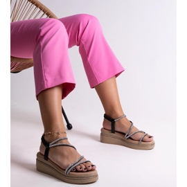 Sandalias brillantes de cuña baja con circonitas de Hanifa negro 3