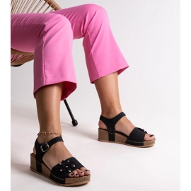 Sandalias cuña negras con flor Kifah negro 3