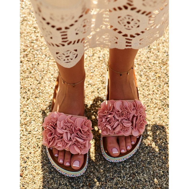 Chanclas de Mujer con Plataforma Decorada con Flores, Rosa Nodina 1