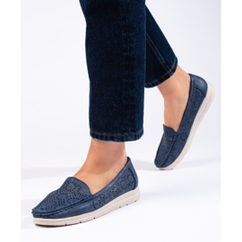 Mocasines de mujer calados, azul marino 4