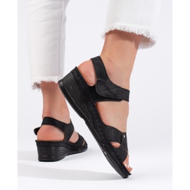 Sandalias cuña mujer velcro negras negro 4