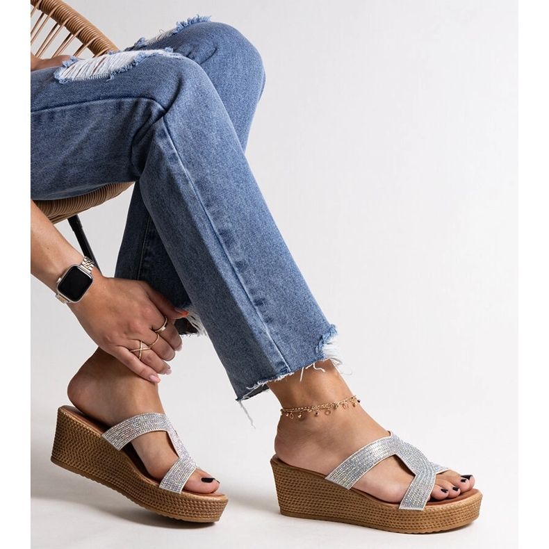 Mules de cuña plateados con circonitas Antuanet plata 1