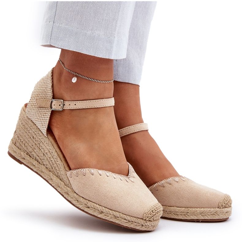 Sandalias Alpargata Cuña Ante Con Trenza Beige Raylin 3