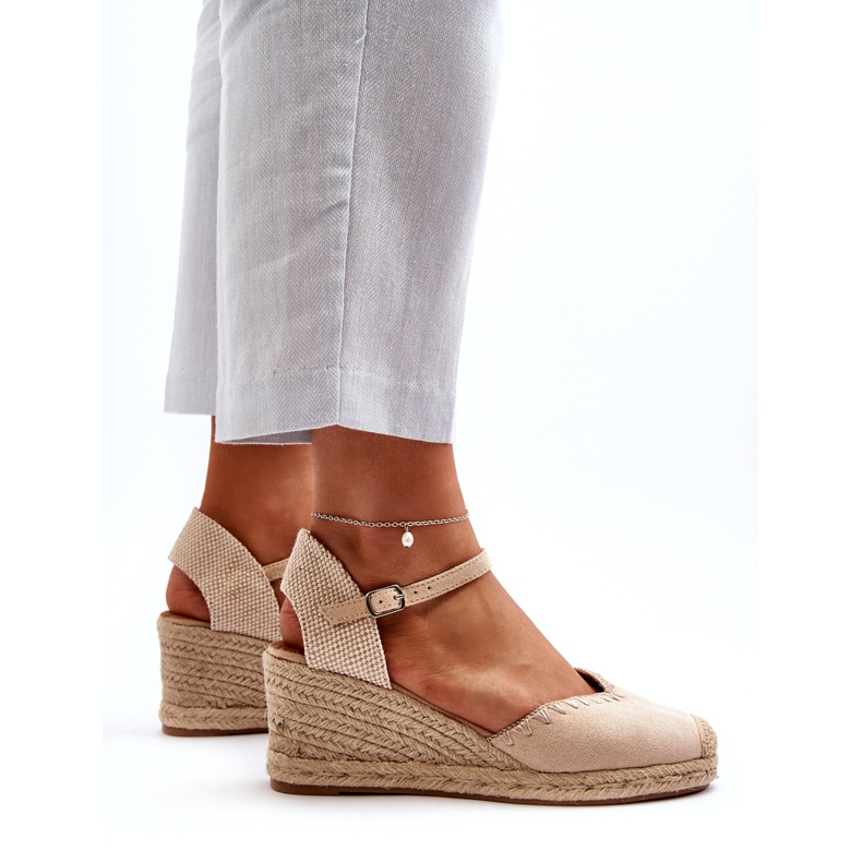 Sandalias Alpargata Cuña Ante Con Trenza Beige Raylin 2