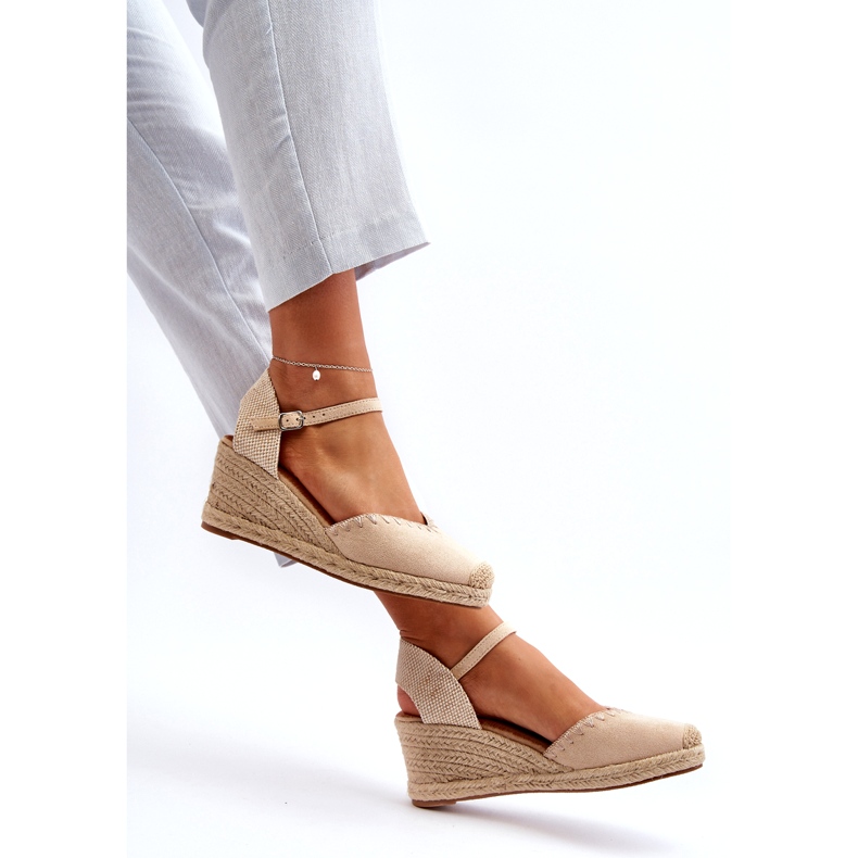 Sandalias Alpargata Cuña Ante Con Trenza Beige Raylin 1