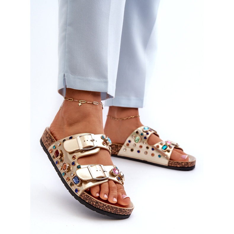 Chanclas de Mujer Decoradas con Hebillas S.Barski MY121 Dorado 2